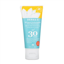 Derma E, All Sport Performance Face Sunscreen, солнцезащитное средство с SPF 30, спортивная серия, охлаждающие алоэ и огурец, 59 мл (2 жидк. унции)