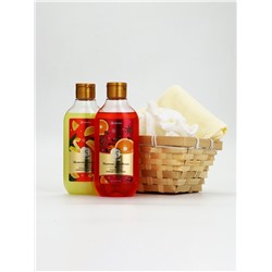 Подарочный набор новогодний косметики в деревянной корзине: гель для душа, пена и полотенце, URAL LAB