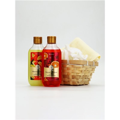 Подарочный набор новогодний косметики в деревянной корзине: гель для душа, пена и полотенце, URAL LAB