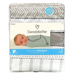 Summer Infant, SwaddleMe, оригинальная пеленка, маленькая/средняя, 0–3 месяцев, серая, 5 шт. в упаковке