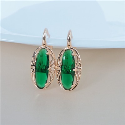 Серьги ювелирная бижутерия коллекция "Дубай" покрытие позолота, вставка: фианиты, цвет: зеленый, арт.314.345