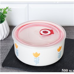 Контейнер салатник 500 мл крышка с клапаном / A-591 /уп 36/ Фарфор Цветочки