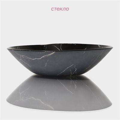 Салатник стеклянный Доляна «Марбл чёрный», 740 мл, 18×4.5 см, цвет чёрный