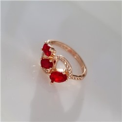 Кольцо 17 р ювелирная бижутерия коллекция "Дубай", покрытие позолота, вставка: фианиты и цирконы, цвет: красный и прозрачный, арт.414.123-17