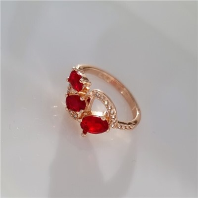 Кольцо 18 р ювелирная бижутерия коллекция "Дубай", покрытие позолота, вставка: фианиты и цирконы, цвет: красный и прозрачный, арт.414.123-18