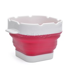 Стакан складной для ИЗО 300 мл, 9,5x9,5x8 см, высота 8 см, в сложенном виде 3 см, силиконовый, с пластиковым бортом, дном и держателями для кистей, малиновый с белым