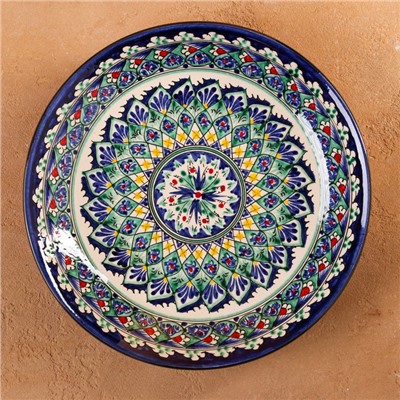 Ляган узбекский Риштанская Керамика «Узоры», d=25 см, синий
