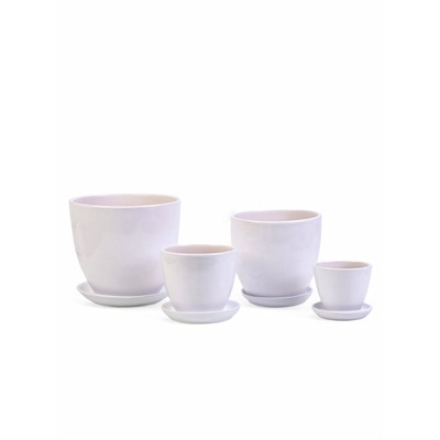 Горшок для цветов «Белый», керамика, с поддоном, набор 4 шт.: 400 мл, 1 л, 2.5 л, 5 л
