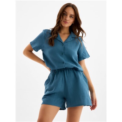 Пижама женская (рубашка, шорты) KAFTAN Basic, размер 40-42, синяя