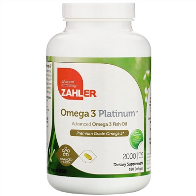 Zahler, Omega 3 Platinum, улучшенный рыбий жир с омега-3, 2000 мг, 180 гелевых капсул