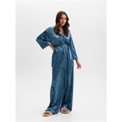 Костюм домашний женский (жакет, брюки) KAFTAN Velvet, размер 40-42, синий