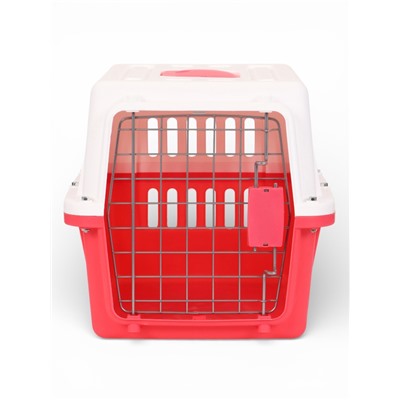 Переноска для животных, 49×31×31 см, с металлической дверью, пластик, белая, розовая