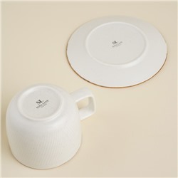 Чайная пара фарфоровая SL Home «Волна в камне», 2 предмета: чашка 200 мл, блюдце d=12,5 см, цвет белый