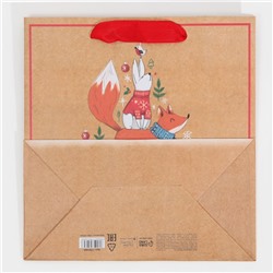 Пакет подарочный новогодний крафтовый квадратный «Друзья», 22 х 22 х 11 см