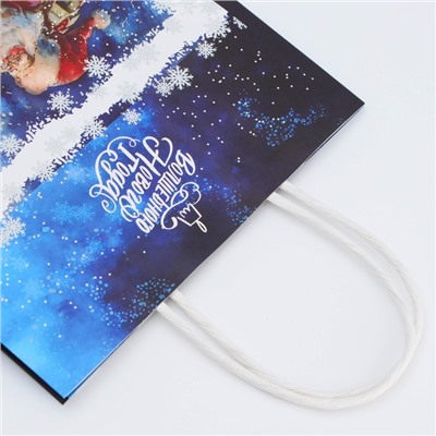 Пакет бумажный подарочный новогодний крафт «Дед мороз» 18×8×25 см