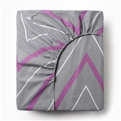 Простыня на резинке 1.5-спальная «Этель. Сиренево-серые зигзаги», 140×200+25 см, поплин