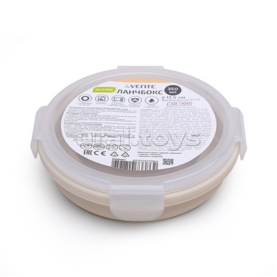 Ланчбокс складной герметичный круглый, 350 мл, диаметр 12 см, высота 6,5 см, в сложенном виде высота 3 см, силиконовый, с пластиковой крышкой, с отверстием вентиляции и силиконовой заглушкой, бежевый