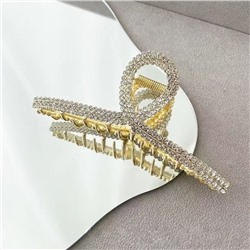 Краб металлический сияющий петелька с двумя рядами страз, 11 см.