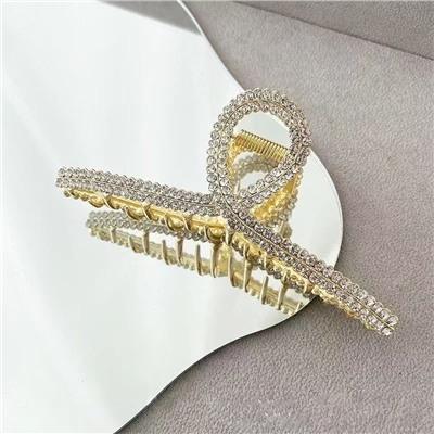 Краб металлический сияющий петелька с двумя рядами страз, 11 см.