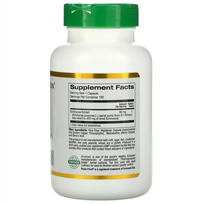 California Gold Nutrition, EuroHerbs, экстракт эхинацеи, 80 мг, 180 вегетарианских капсул