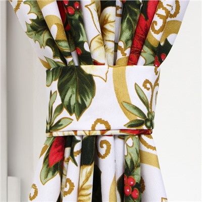 Комплект штор для кухни с подхватами «Доляна. Праздничные украшения», 2 шт., белые, 145×180 см