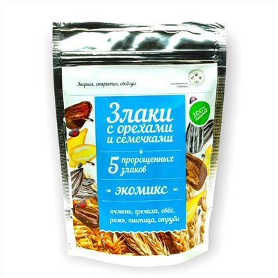 Экомикс 5 пророщенных злаков с Орехами и Семечками / 150 гр / Солнечная Сибирь
