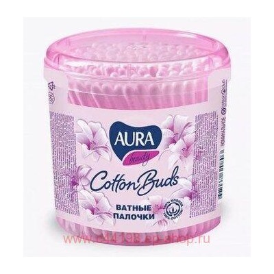 AURA Ватные палочки стакан круглый 200 шт