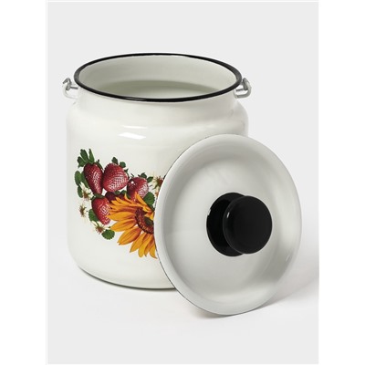 Бидон эмалированный, 3 л, с ручкой и крышкой, белый, рисунок МИКС