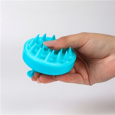 Щётка - массажёр для мытья головы, 8×8×6 см, голубая