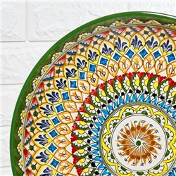 Ляган узбекский Риштанская керамика «Узоры», d=36 см, зелёный