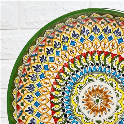 Ляган узбекский Риштанская керамика «Узоры», d=36 см, зелёный