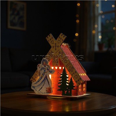 Новогоднее украшение "Домик со светом. Снегурочка" в пакете