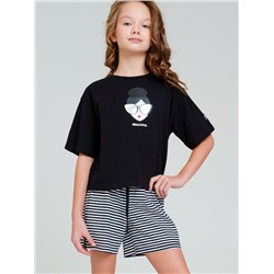 Комплект трикотажный для девочек: фуфайка (футболка), шорты