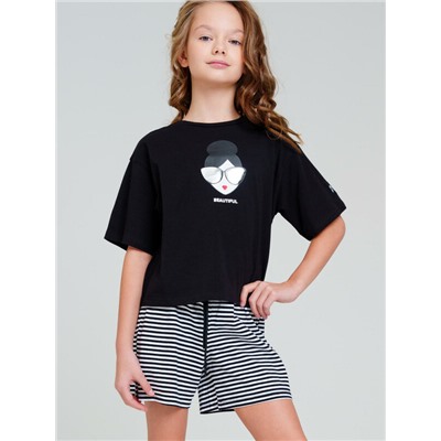 Комплект трикотажный для девочек: фуфайка (футболка), шорты