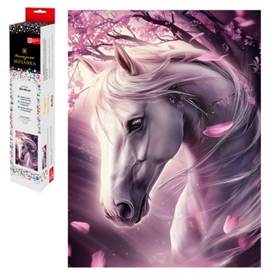 Алмазная мозаика по номерам 30х40 см "ЛОШАДЬ И САКУРА" квадратные стразы 70809 Феникс