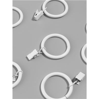 Кольцо для карниза, с зажимом, d=38/48 мм, 10 шт., белое