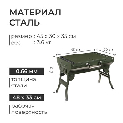 Мангал-барбекю Maclay, 45×30×35 см, цвет хаки