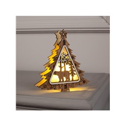 Ёлочная игрушка «Ёлочка с медведем», 11×11×2 см, от батареек, свечение тёплое белое