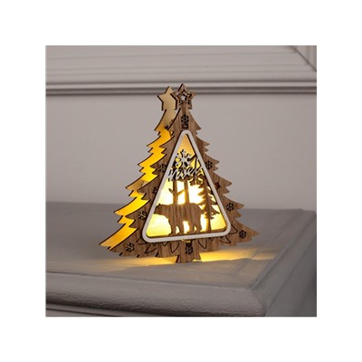 Ёлочная игрушка «Ёлочка с медведем», 11×11×2 см, от батареек, свечение тёплое белое