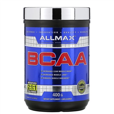 ALLMAX Nutrition, BCAA, быстрорастворимый продукт, соотношение 2:1:1, неароматизированный порошок, 400 г
