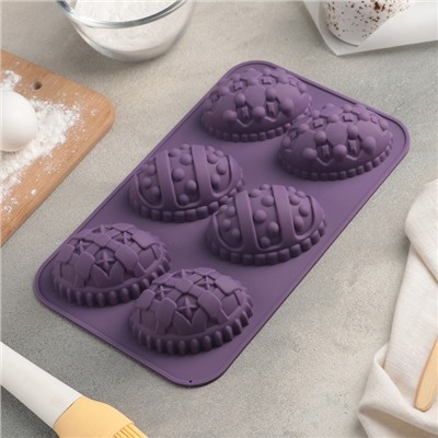 Форма силиконовая для выпечки Доляна «Пасхальные яйца», 27×16.5 см, 6 ячеек (8.8×6 см), цвет МИКС