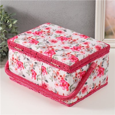 Шкатулка для рукоделия и шитья «Розовые цветы», хранение ниток, иголок, мелочи, 19×26×14.5 см