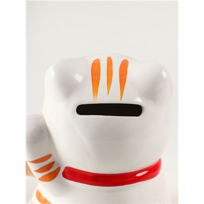 Копилка для денег «Манэки-нэко - иероглиф удача», керамика, оранж, 7.2×8.3×10 см