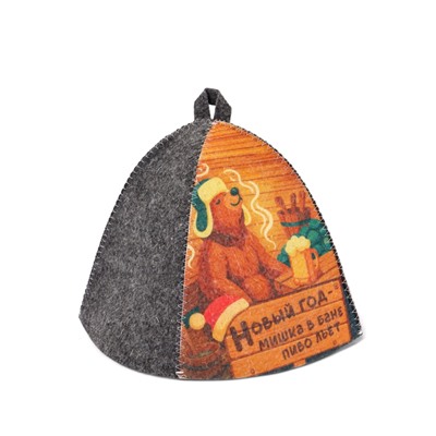 Шапка для бани и сауны «Новогодний мишка в бане», полиэфир 70%, шерсть 30%, «Добропаровъ»