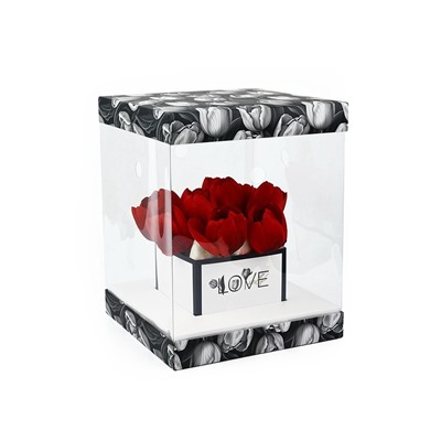 Коробка для цветов с вазой и пластиковыми окнами складная «Чёрно-белая эстетика», 23×30×23 см