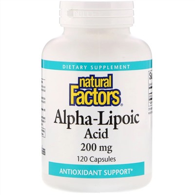 Natural Factors, Альфа-липоевая кислота, 200 мг, 120 капсул