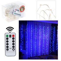 Электрогирлянда-занавес Роса, 3*3м, 300 ламп, USB, пульт, синий