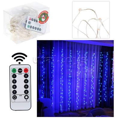 Электрогирлянда-занавес Роса, 3*3м, 300 ламп, USB, пульт, синий