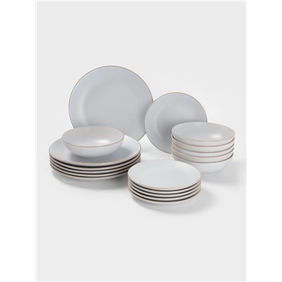 Тарелки Доляна «Ваниль», 18 предметов: 6 тарелок d=19 см, 6 тарелок d=27 см, 6 мисок d=19 см, керамика, белые
