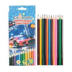 Карандаши Calligrata «Машинка», цветные, 12 цветов, деревянные, шестигранные